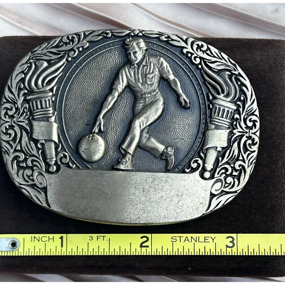 Vintage Solid Brass Bowling Belt Buckle Award Design Medals USA Bowler 3 Inch